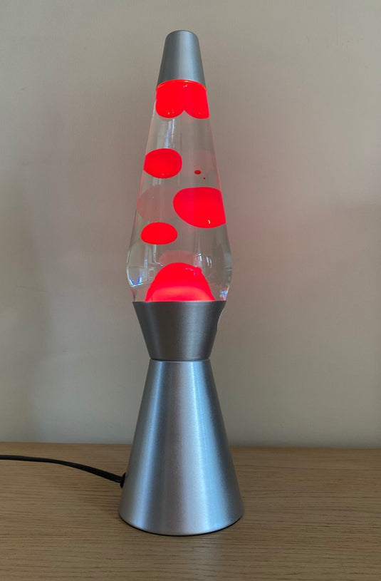 I-total lavalamp - lava lamp - sfeerlamp - 40x11 cm - glas aluminium - 30w - transparant met rode lava - zilvergrijs - xl1783