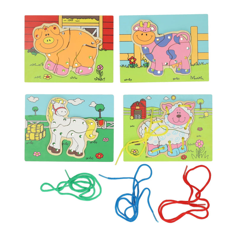 Load image into Gallery viewer, Lobbes houten rijgpuzzel boerderij, set van 4

