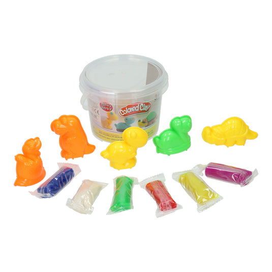 Kleiset in opbergbox dino vormen - 6 kleuren klei