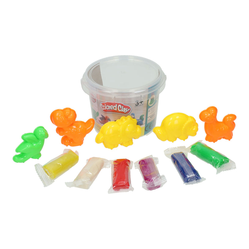 Load image into Gallery viewer, Kleiset in opbergbox dino vormen - 6 kleuren klei
