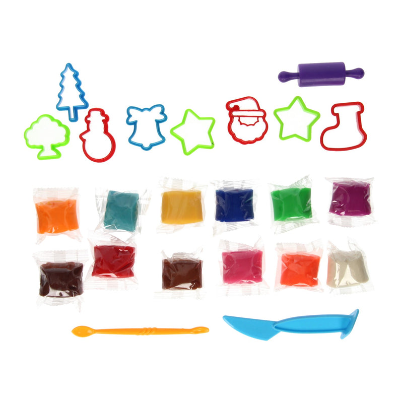 Load image into Gallery viewer, Lobbes speelgoed bv lobbes kleiset kerst opbergbox - 12 kleuren klei en uitsteekvormen.
