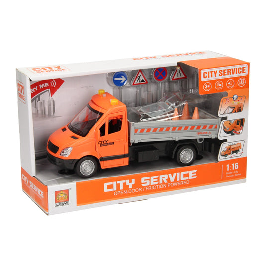 Truck wegwerkzaamheden met licht en geluid