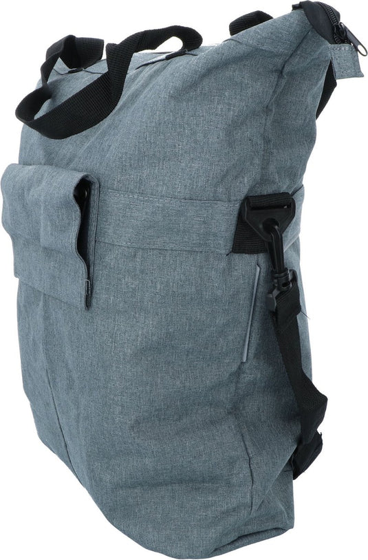 Dresco enkele fietstas grijs – 18 liter – ook als shopper of schoudertas te gebruiken - extra voorvak - spatwaterdicht polyester – twee bevestigingshaken - verstelbare schouderriem - verstevigde bodem - reflecterende accenten - - afmeting 49x45x18cm