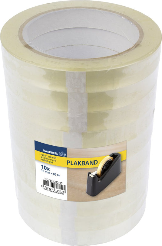 Raadhuis plakband - 15mm x 66m - pp - transparant - krimp a 10 rol - rd-351352-10