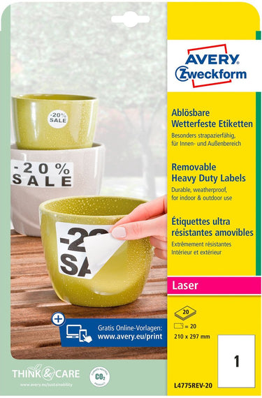 Avery speciale etiketten l4775rev20 wit 20 stuks