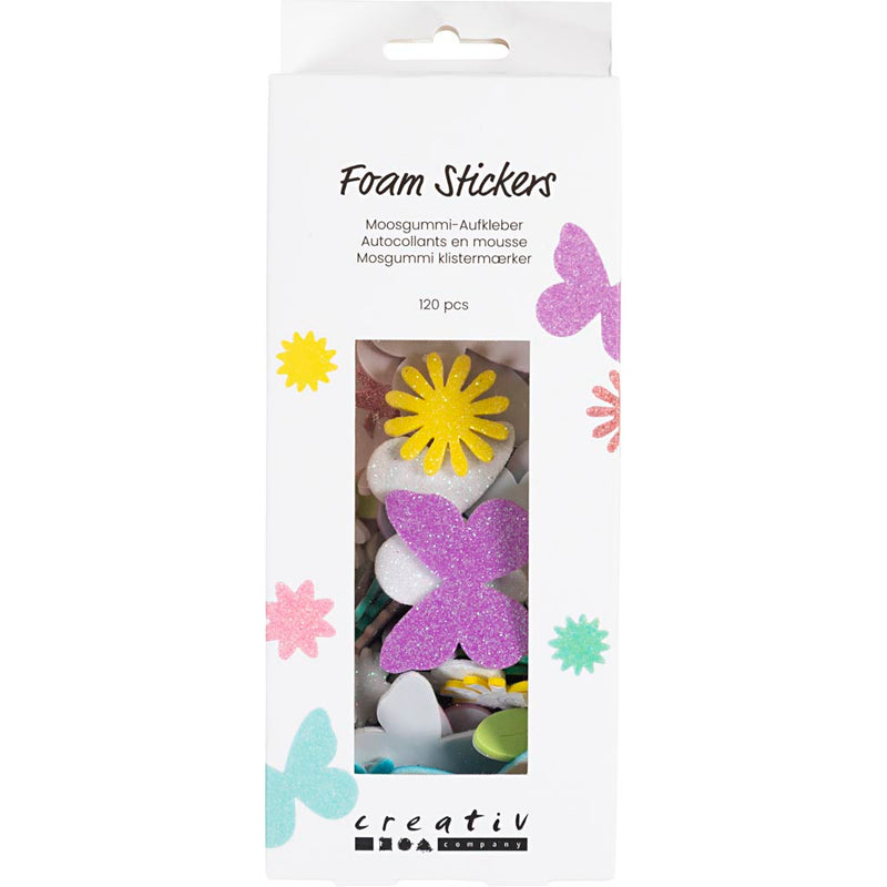 Load image into Gallery viewer, Creativ company https: www.cchobby.nl foam-stickers-vlinder-bloem-blad-zelfklevend-afm-9-43-mm-pastelkleuren-120-stuk-1-doos
