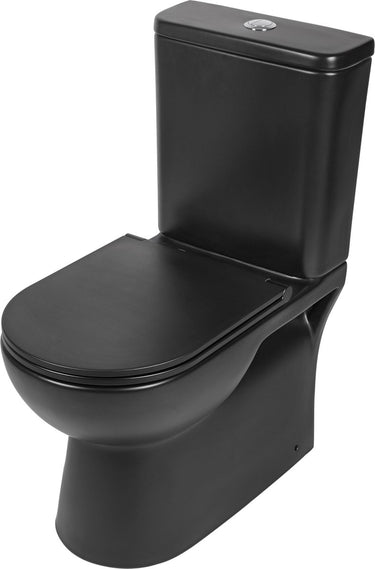 Differnz staand toilet duoblok spoelrandloos met softclose en quickrelease zitting mat zwart