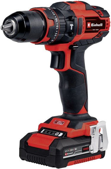 Einhell accu klopboor- schroefmachine te-cd 18 40 li-i +64 kit - power x-change - 18 v li-ion - met impactfunctie - 40 nm - 2-versnellingen - max. 24.000 slagen min - incl. 1x 2,0 ah accu, oplader accessoires