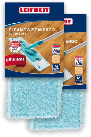 Leifheit clean twist powerclean vloerwisser overtrek - klittenband - 33 cm - super soft - 2 stuks