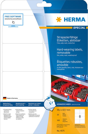 Herma - etiket 4575 99.1x67.7mm folie wit 160st