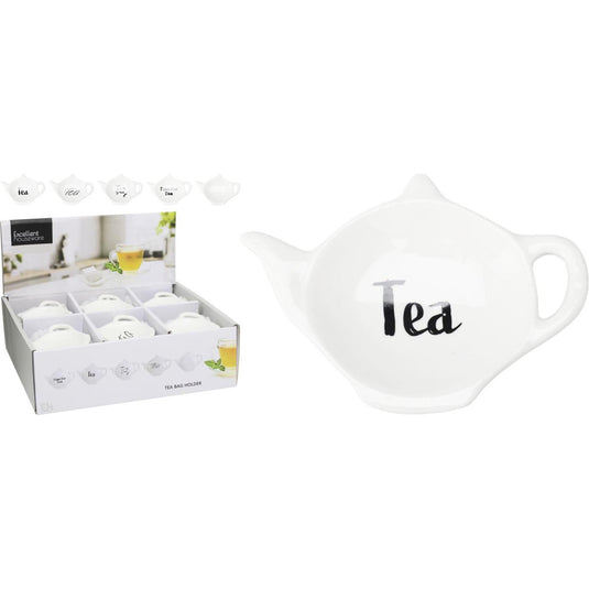 Excellent houseware theezakjeshouder porselein met tekst tea- 12x9x2cm