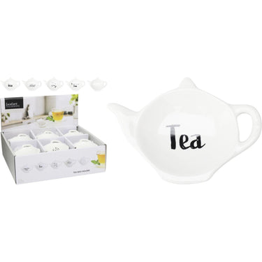 Excellent houseware theezakjeshouder porselein met tekst tea- 12x9x2cm
