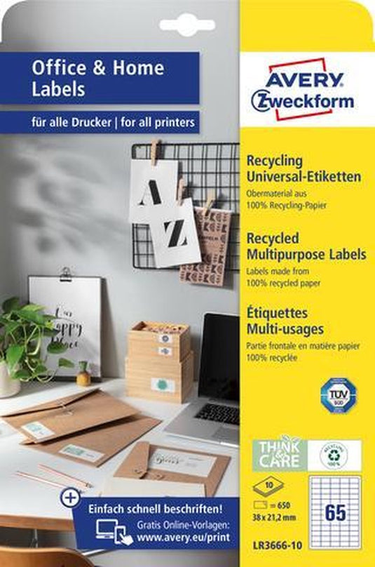 Avery etiketten zweckform 38 x 21,2 mm kringlooppapier 100 stuks