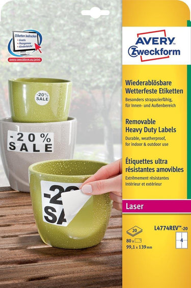 Avery afneembare weerbestendige etiketten formaat 991 x 139 mm (b x h) wit doos van 80 etiketten