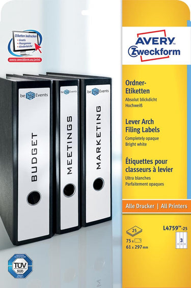 Avery ordnerrugetiketten zweckform 29,7 x 61 mm wit 75 stuks