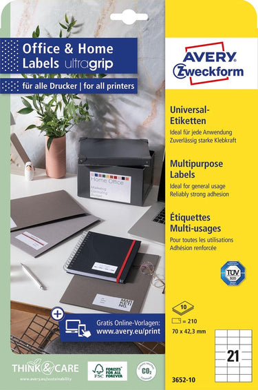 Avery zweckform etiketten avery 3652-10 70 x 42,3