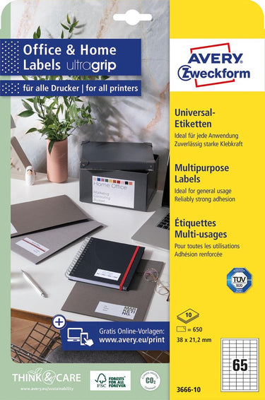 Avery etiketten zweckform 38 x 21,2 mm papier 650 stuks