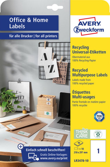 Avery etiketten zweckform 297 x 210 mm kringlooppapier 100 stuks