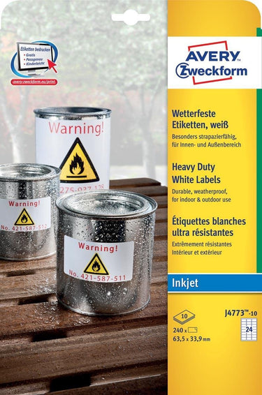 Avery weerbestendige etiketten 635 x 339 mm (b x h) 24 etiketten per blad 240 etiketten per doos