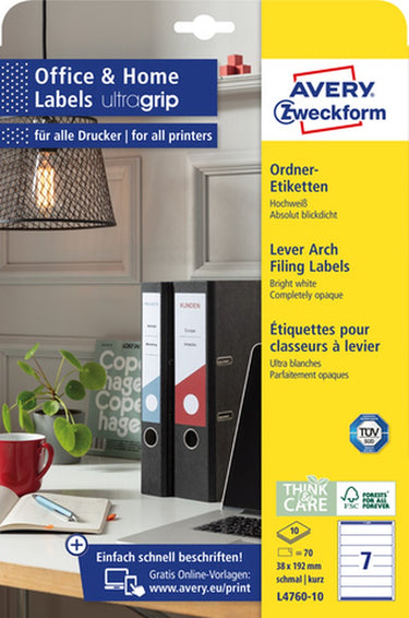 Rugetiketten avery l4760-10 192 x 38