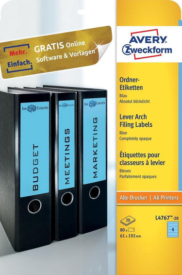 Avery zweckform ordnerrugetiket avery 192x61mm blauw 20 vel 4 etiketten per vel