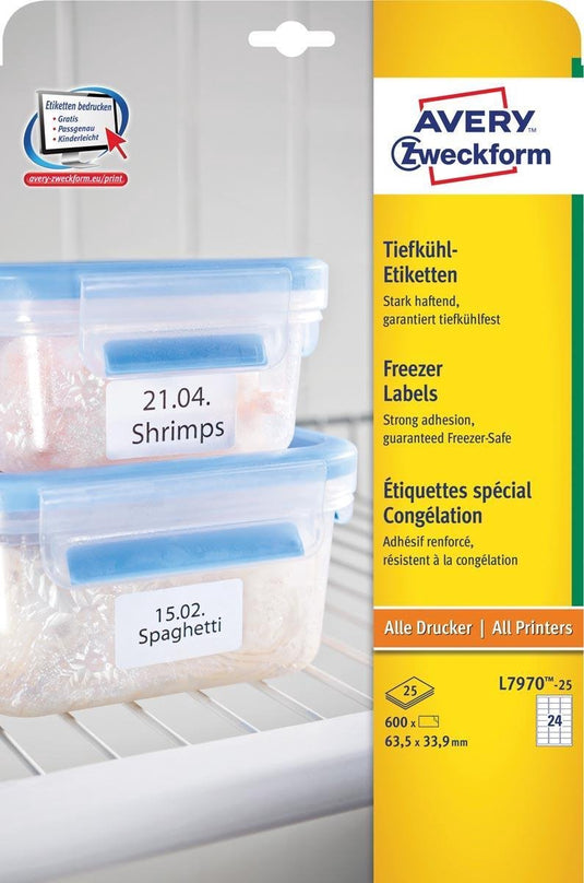 Avery zweckform avery diepvriesetiketten ft 63,5 x 33,9 mm (b x h), wit, doos van 600 etiketten