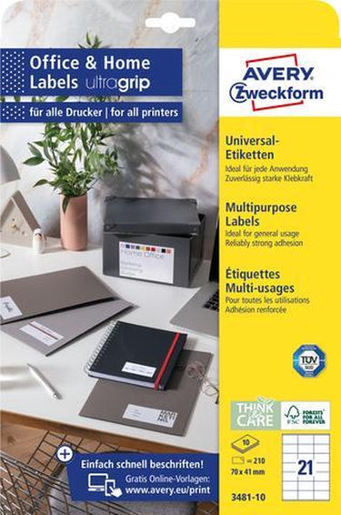 Avery etiketten zweckform 70 x 41 mm papier wit 210 stuks