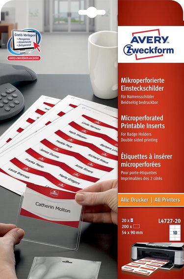 Avery badge insteekkaart 54x90mm 190grs 20 vel 10 etiketten per vel wit