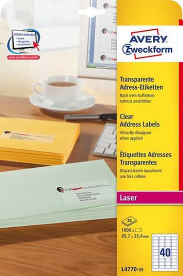 Avery inkjet adresetiketten 1.000 stuks transparant