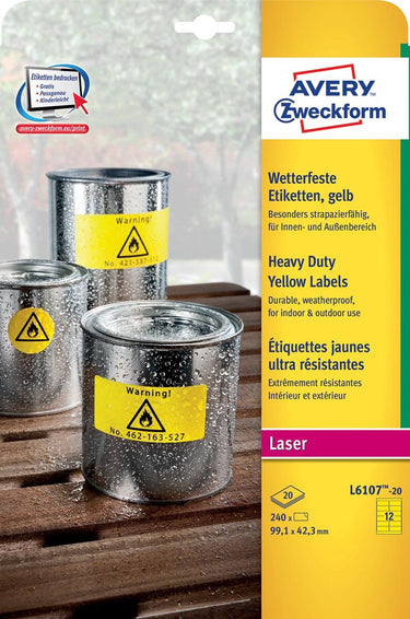 Speciale etiketten avery l6107-20 geel 99.1 x 42.3 mm