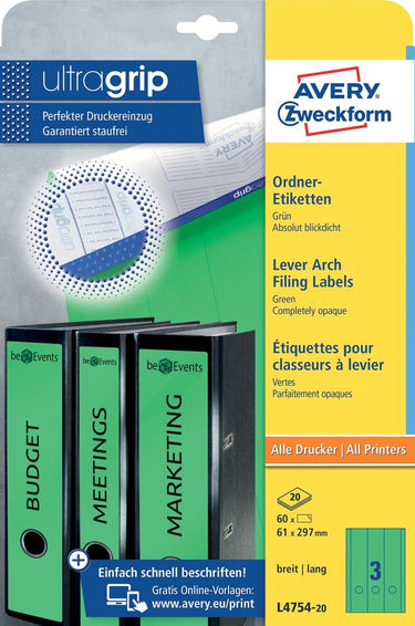 Avery ordnerrugetiketten zweckform 29,7 x 61 mm groen 60 stuks