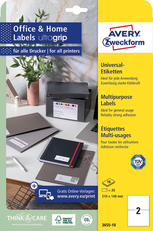 Avery etiketten zweckform 210 x 148 mm papier 20 stuks