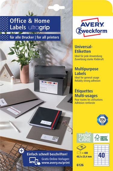 Etiket zweckform 48,5x25,4mm wit perm. 40 labels 10 vel