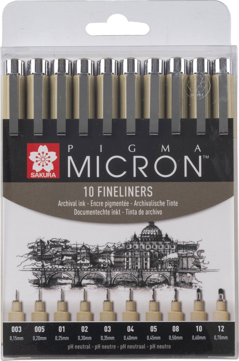 Load image into Gallery viewer, Sakura pigma micron etui fineliners - 10 fineliners - zwart
