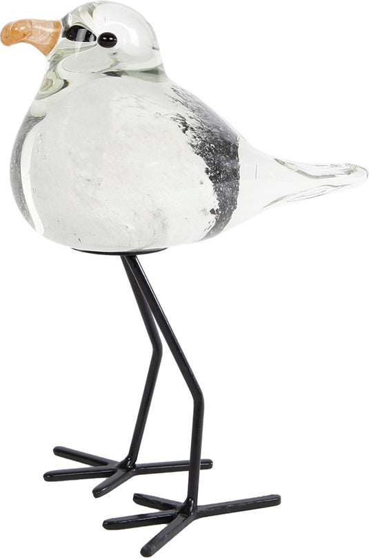 Van manen sculptuur zeemeeuw decoratie glas wit zwart 11x8,5x15cm speelgoed.