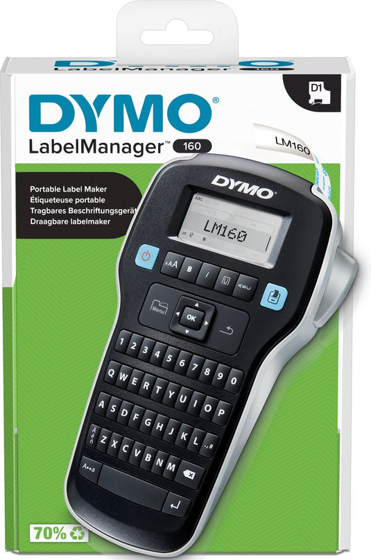 Dymo labelmanager 160-labelmaker | draagbare labelprinter met qwerty-toetsenbord | inclusief zwart-wit d1-etiketten (12 mm) | voor thuis en op kantoor