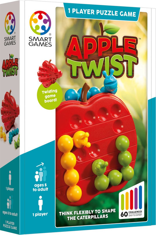 Smartgames apple twist - roteerbaar logisch denkspel - 60 kronkelige uitdagingen - flexibele breinbreker solospel - vanaf 5 jaar