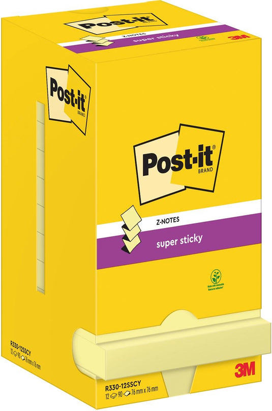 Post-it super sticky 3m z-notes zelfklevend notitiepapier vierkant geel 90 vel zelfplakkend