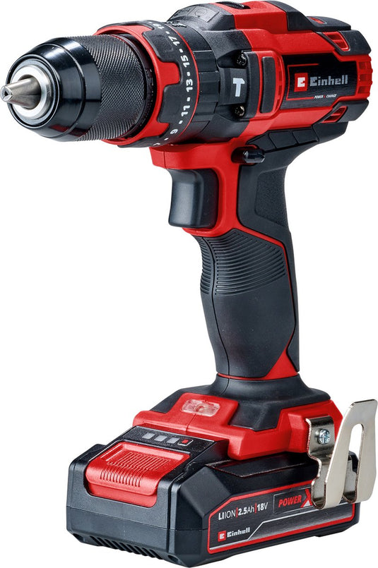 Einhell accu klopboor- schroefmachine te-cd 18 44 li-i kit - power x-change - 18 v li-ion - met impactfunctie - 2 snelheden - 44 nm - incl. 1x 2,5 ah accu en lader