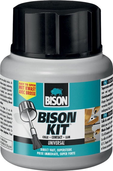 Bison kit® met kwast flacon 125 ml, supersterk, contactlijm, reparaties, temperatuurbestendig van -40°c tot +70°c.