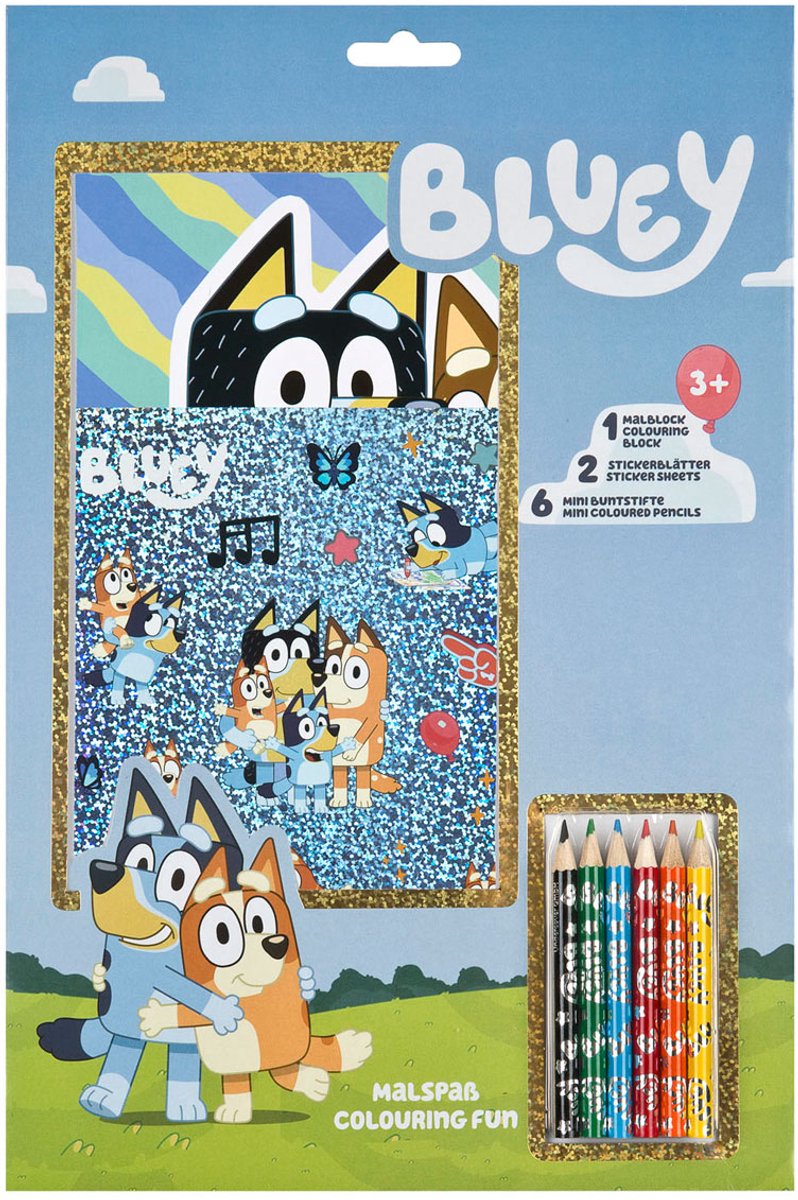 Load image into Gallery viewer, Undercover bluey kleurset kleurblok met potloden en stickers voor kinderen.
