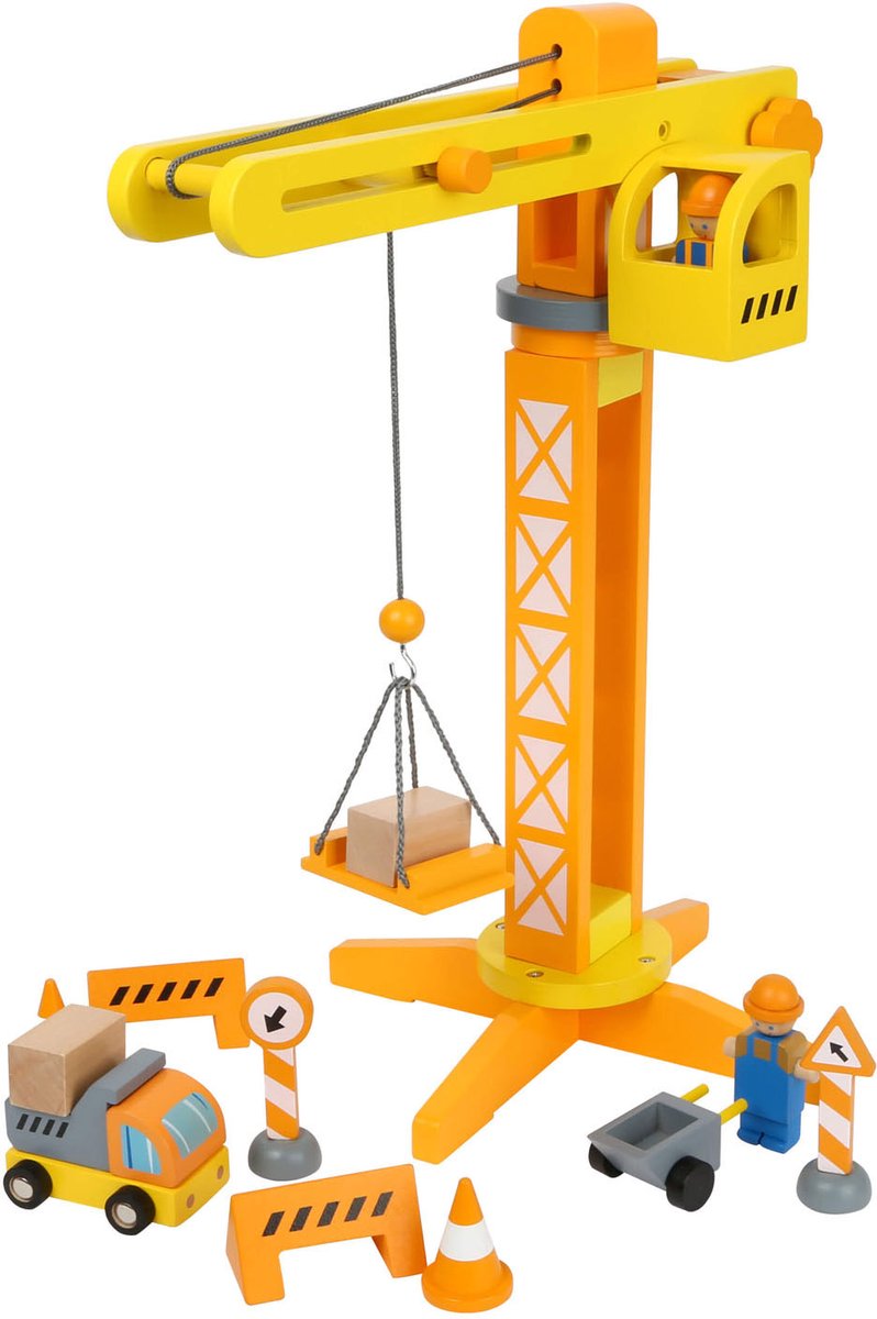 Load image into Gallery viewer, Small foot - houten kraan bouwplaats met accessoires, 14dlg.
