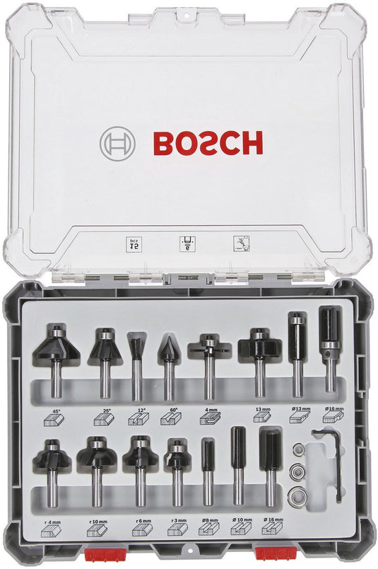 Bosch 15-delige gemengde freesset 6mm - 2607017471