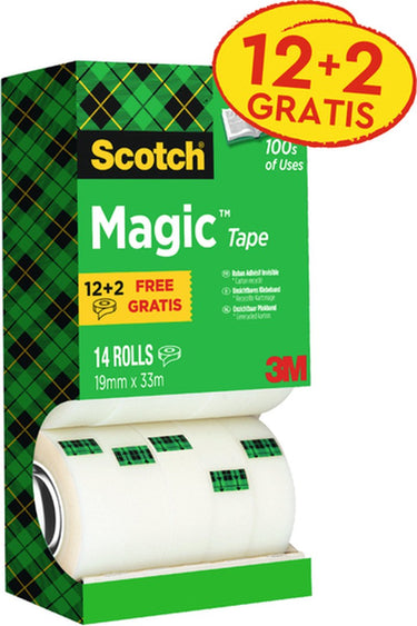 Scotch value pack: 12 x ® magic™ tape, kartonnen toren, 19 mm x 33 m + 2 rol gratis