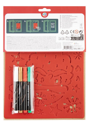 Moxy raam decoratie set kerstmis - 3 sjablonen en 4 viltstiften