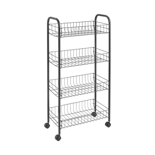 Metaltex ascona trolly met wielen + 4 manden 41x23x84 cm mat zwart metaal
