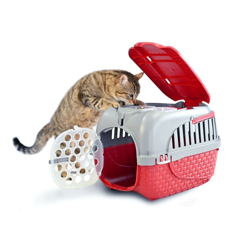 Load image into Gallery viewer, Bama pet transportbox 52x33x34 cm rood zilver
