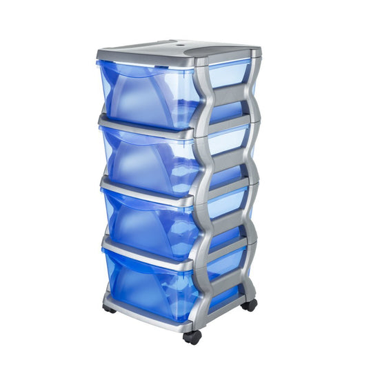 Bama insieme ladesysteem met wieltjes 4 laden 36x40x80 cm zilver blauw transparant