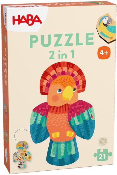 Haba puzzel papegaai - kleurrijke 2 in 1 kinderpuzzel speelgoed.