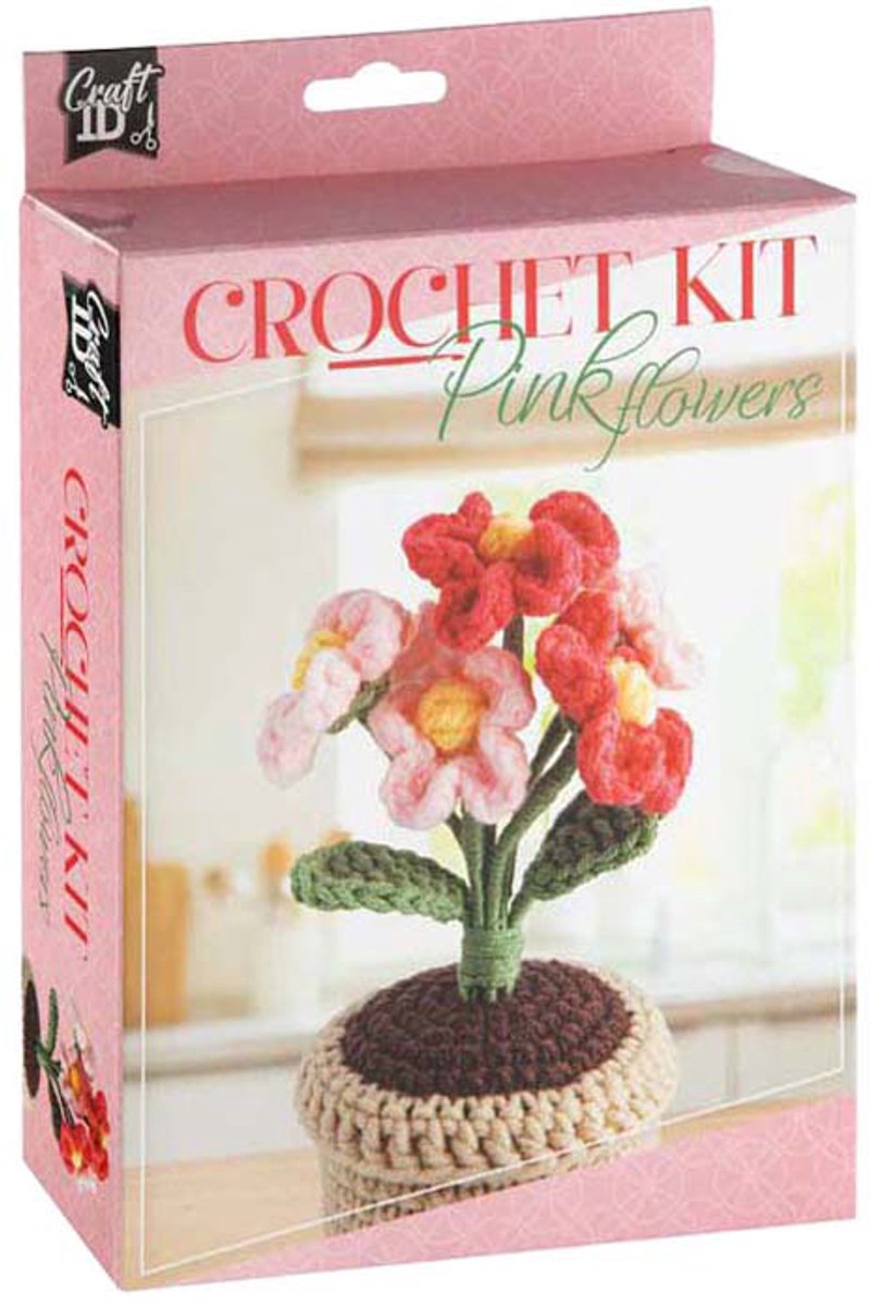 Load image into Gallery viewer, Creative craft group haakpakket bloempot roze bloemen - incl. naald en draad
